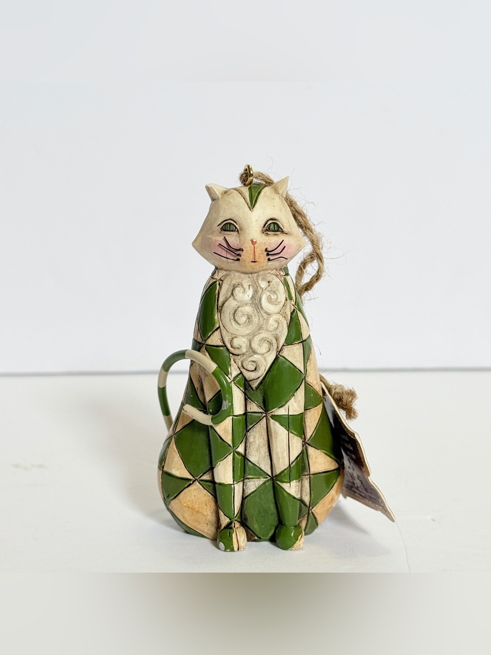 Jim Shore Heartwood Creek “Felicity” Cat Hanging Ornament – Green & Cream